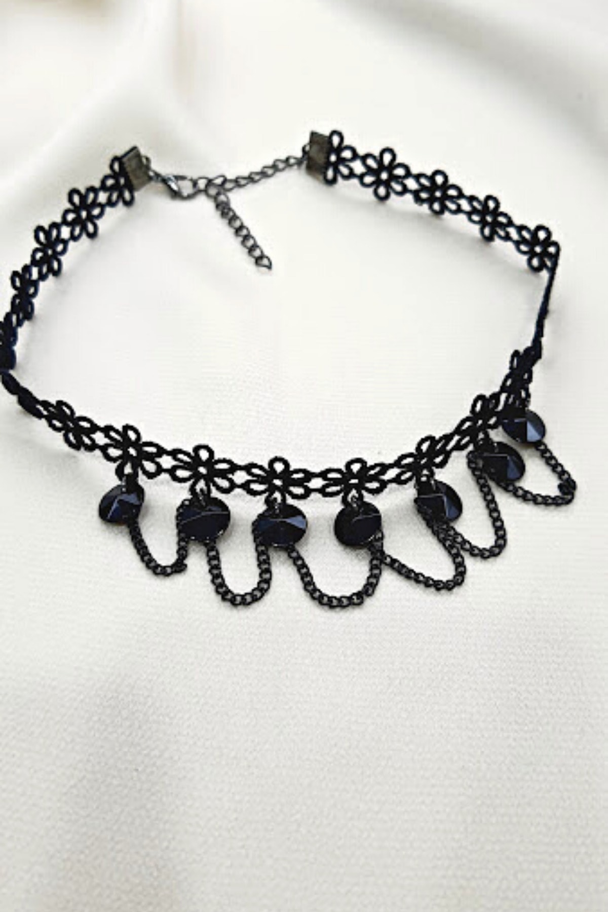 PETEK AKSESUAR Gotik Dantel Choker Tasma Kolye Çiçek