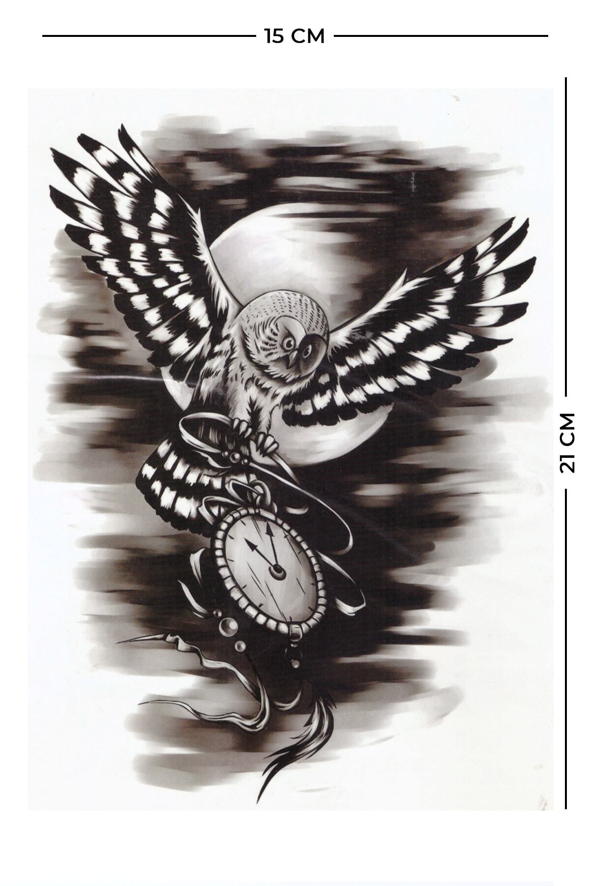 Store&Tattoo Baykuş Saat Geçici Dövme Orta Boy 21x15 Cm