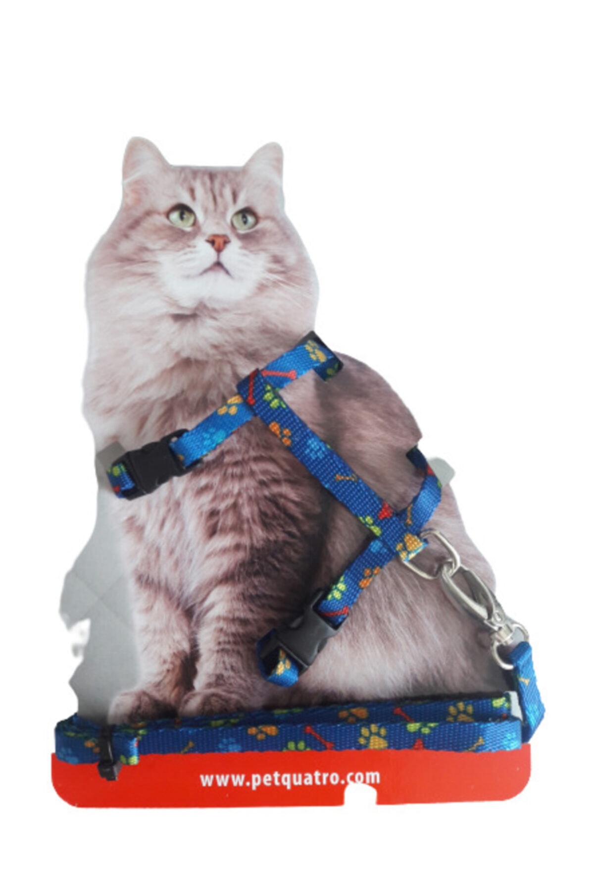 PETQUATRO Pati Desenli Kedi Göğüs / Vücut Tasması Mavi