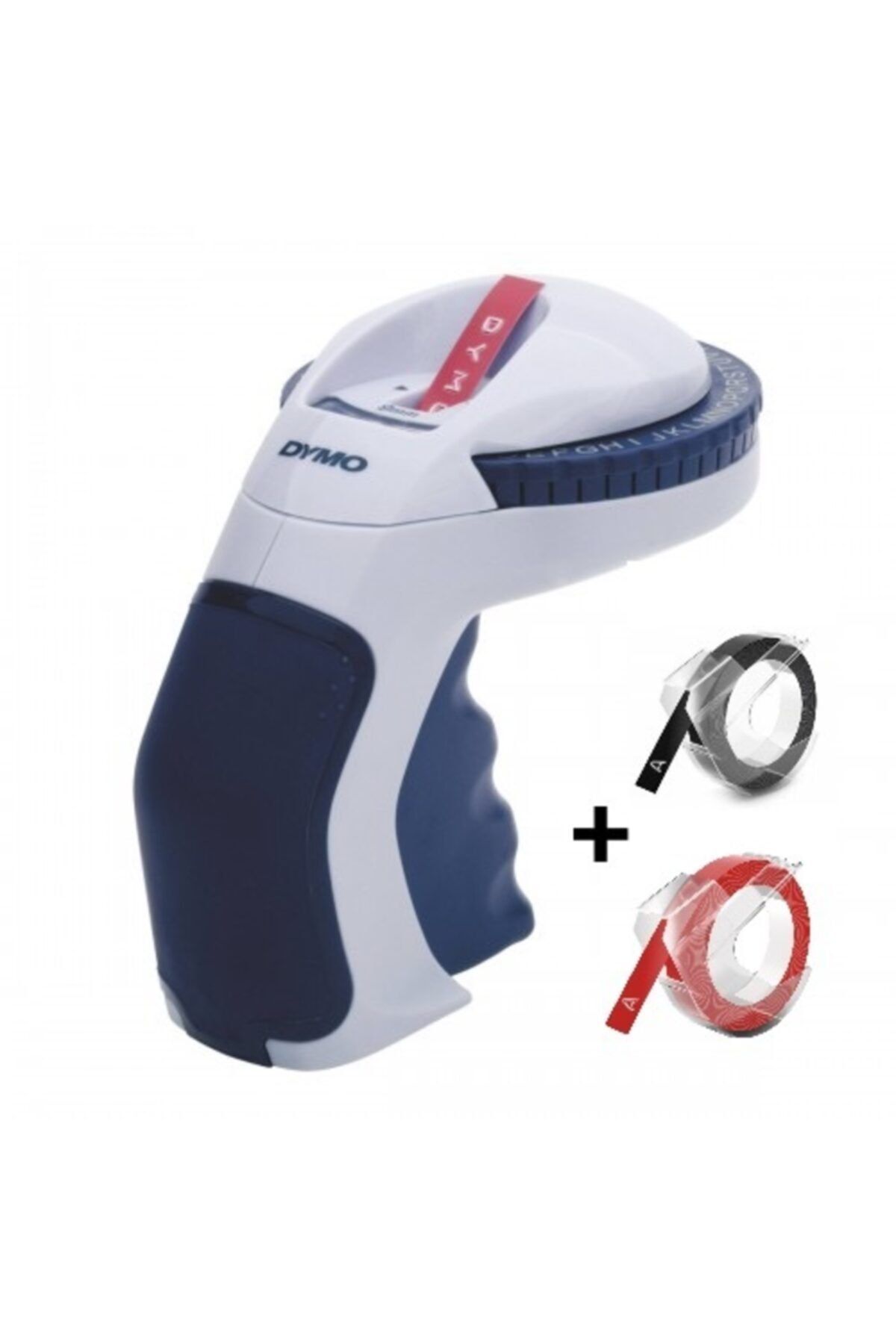 Dymo Omega Kişisel Etiket Makinası + Siyah Ve Kırmızı Kabartma Şerit 9mm X 3 Mt