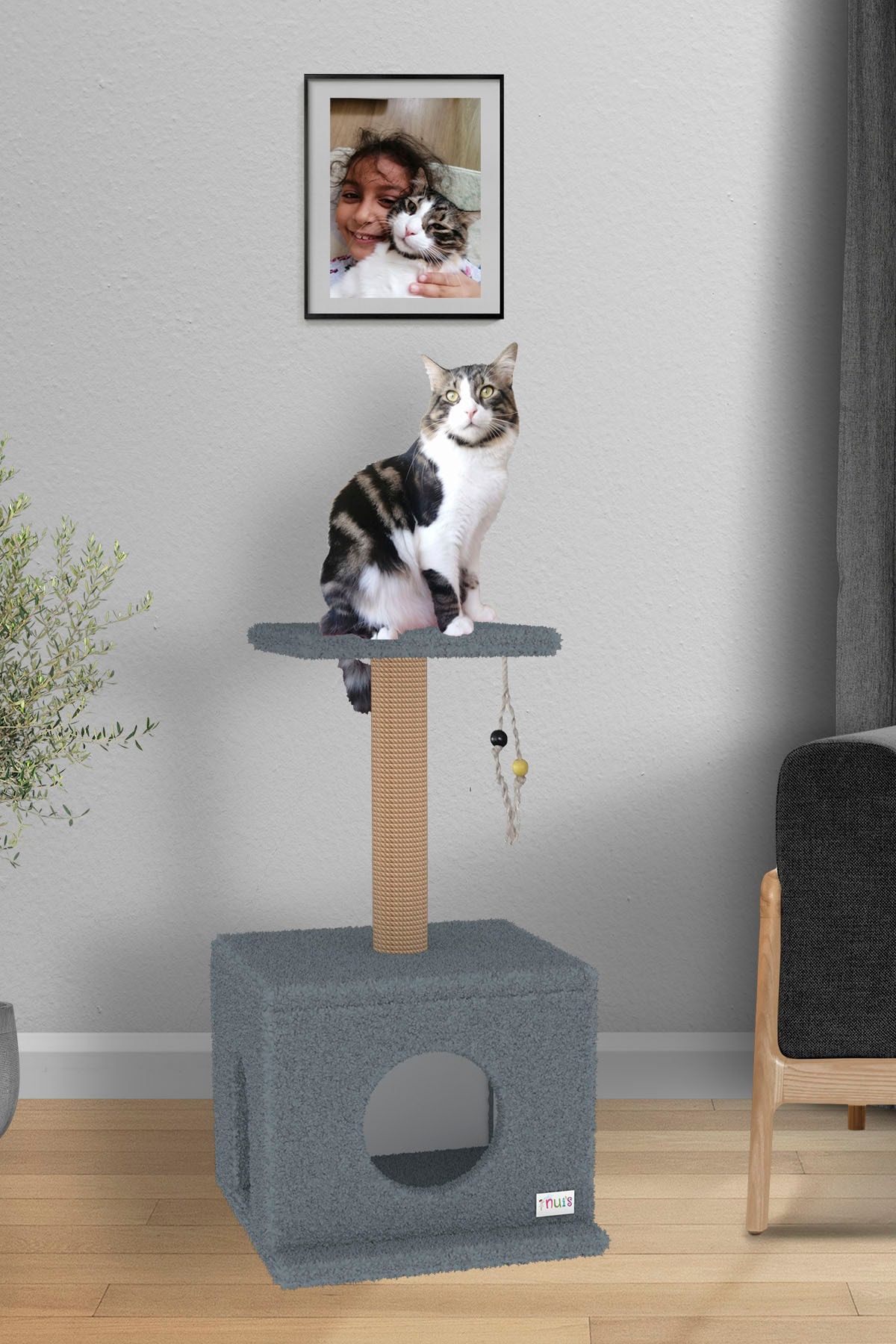 Nuis Minnoş Kedi Evi Gri