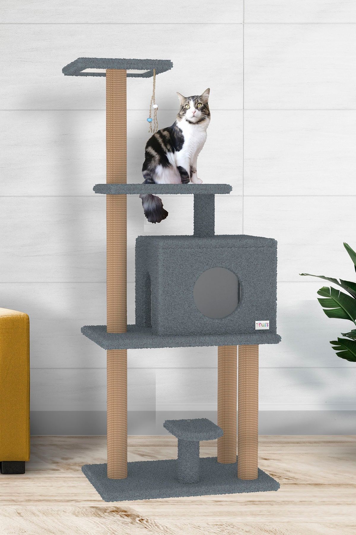 Nuis Boncuk 150 cm Kedi Evi Gri
