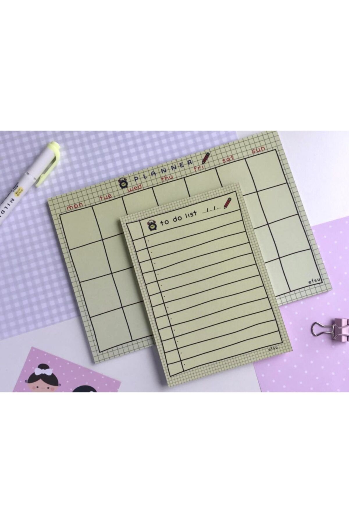 Efsu Sarı Planner Set Memopad/notepad/defter