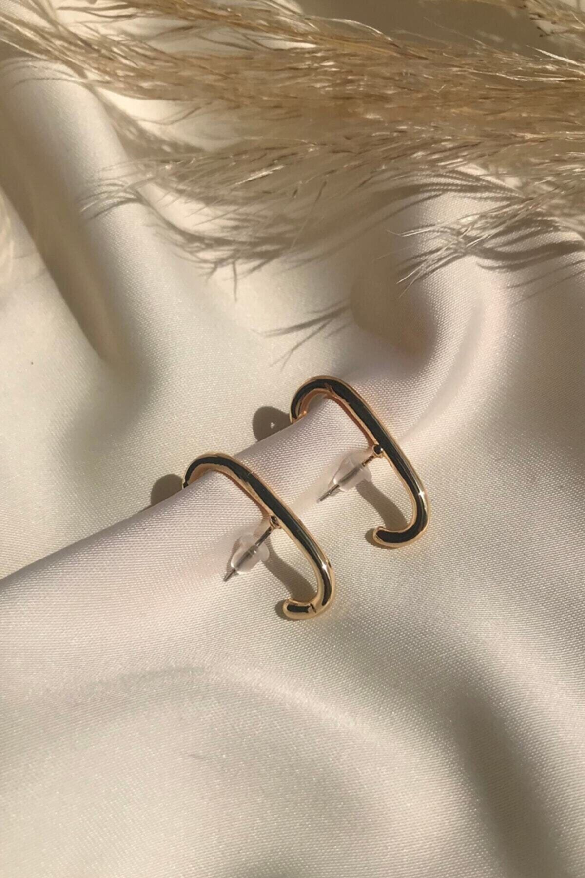 LUX BİJUTERİ Gold Cuff 2'li Küpe