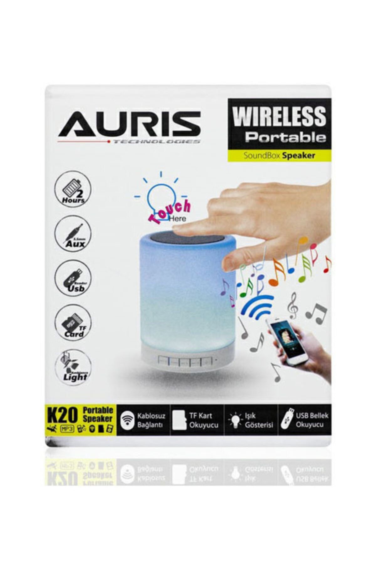 Auris Gece Lambası Dokunmatik Lamba Renkli Led Işık Bluetooth Hoparlör Usb Şarj Kablosuz Speaker