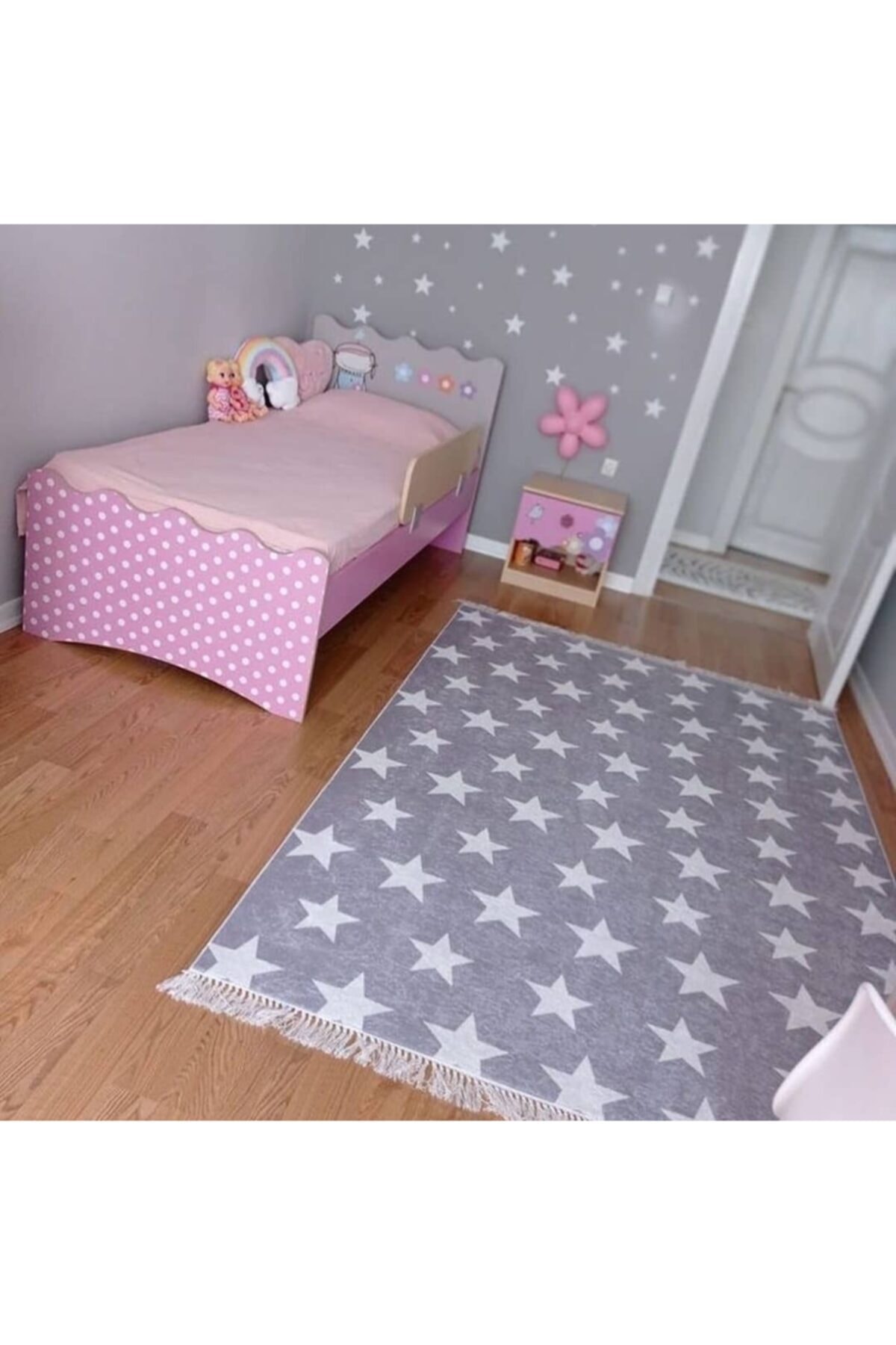 ALLGELSİN Yıldız Detaylı Çocuk Odası Halısı Ince Kaymaz Tabanlı Aktivite Ve Oyun Halısı 160x230 4m2