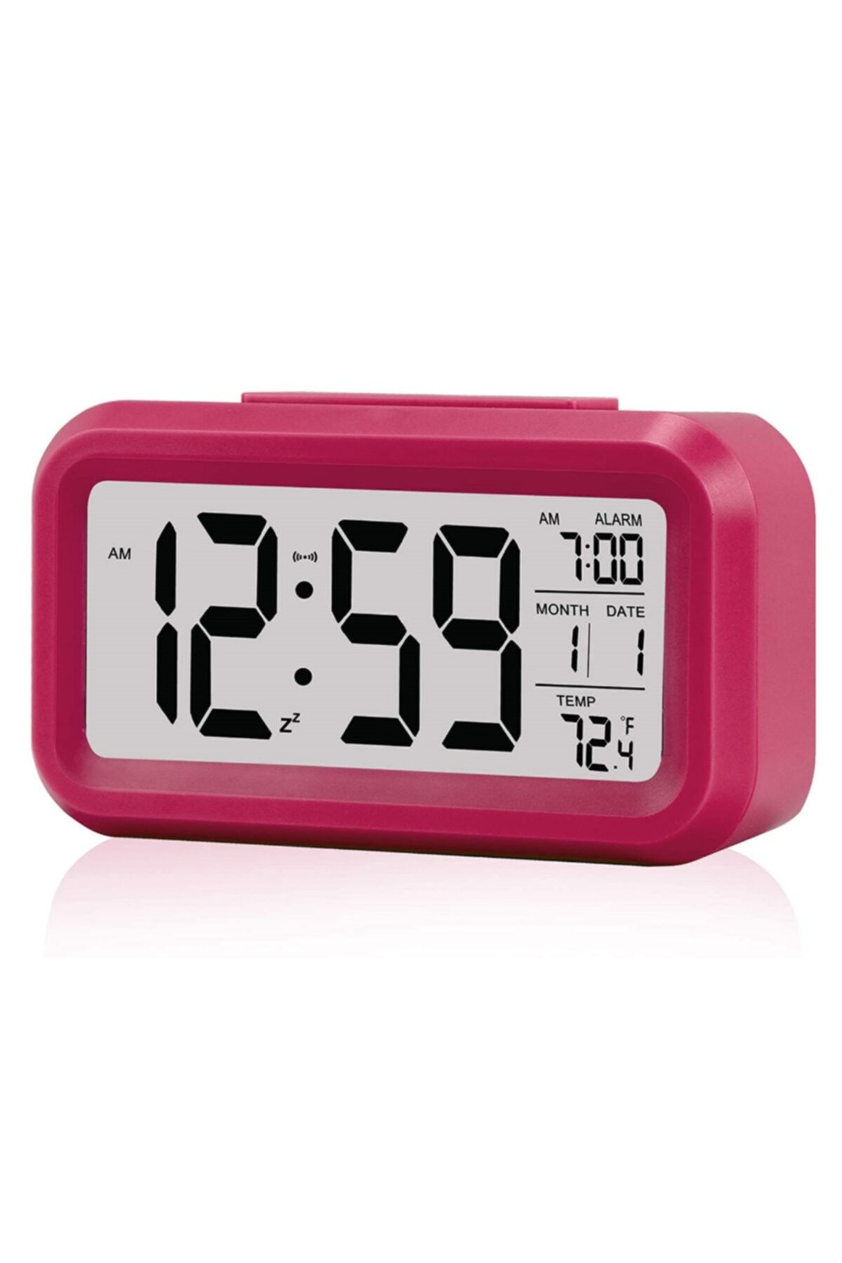 Borox Pilli Dijital Çalar Saat - Dijital Termometre - Alarm Lcd Ekran Akıllı Gece Işığı -pembe