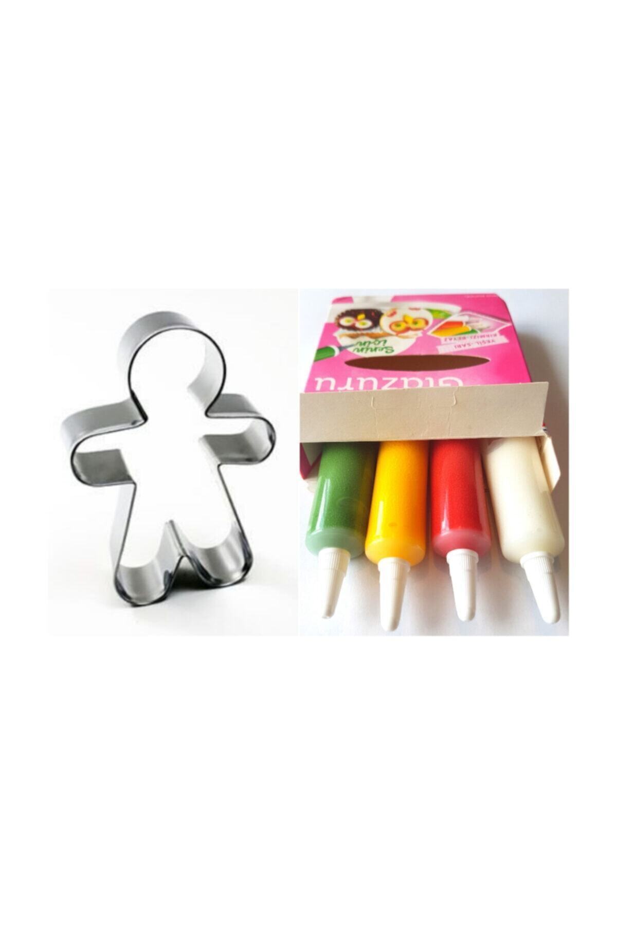 Pastdizayn Yılbaşı Kurabiye Set Ginger Man Modeli Kurabiye Kalıbı Ve Glazür Özel 76 gr 4renk