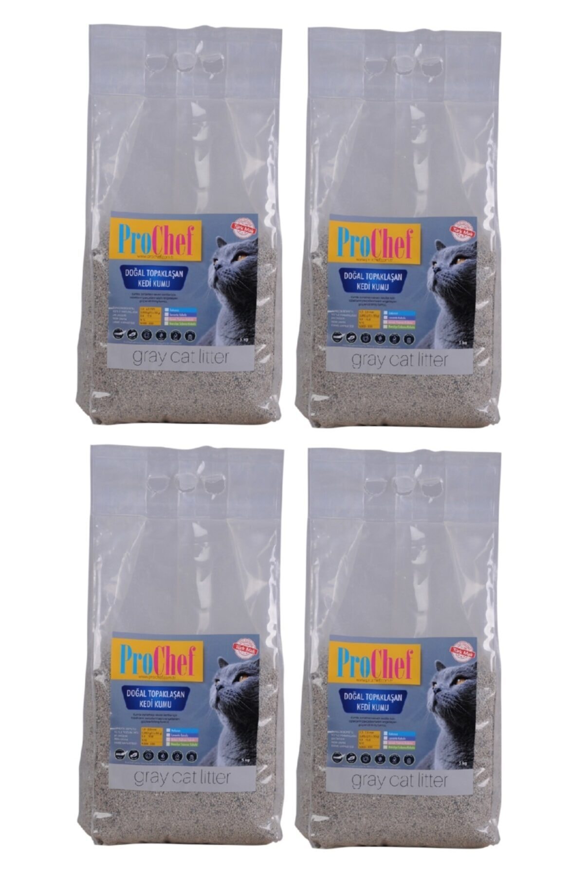 Prochef 5 Kg X 4 Adet Gray Lavanta Kokulu Ince Taneli Bentonit 20 Kg Kedi Kumu