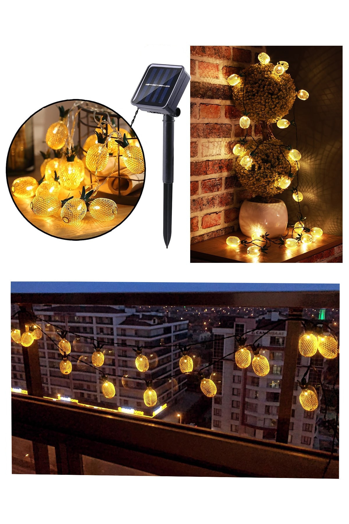 Kent Store 20 Led 5 Metre Ananas Bahçe Balkon Güneş Enerjili Dekoratif Lamba