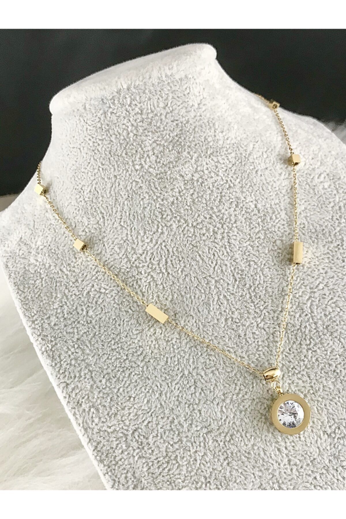 DS DİAMONDSHOP Çelik Kolye Tektaş Model Bykl602