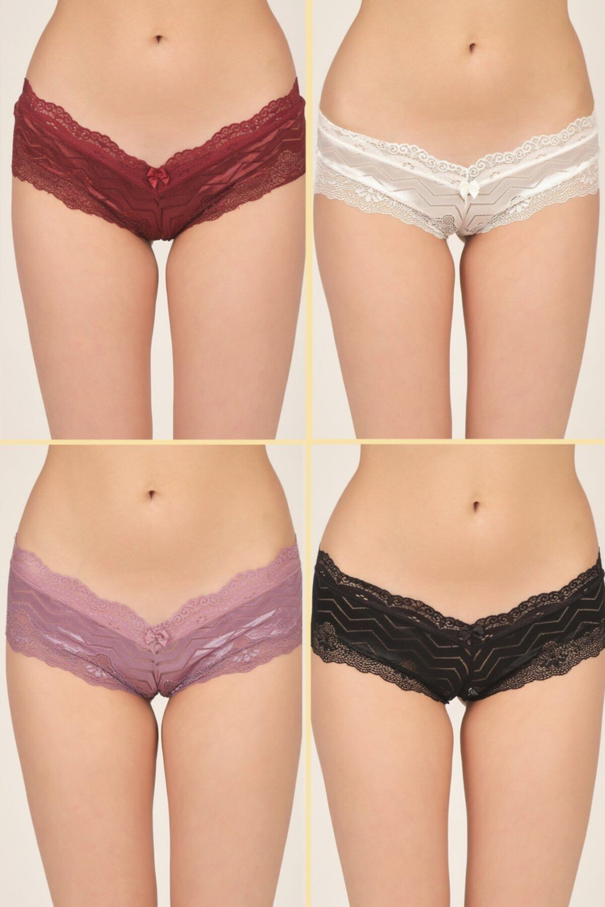 PrettyChic Bella Büyük Beden 4lü Saten Dokulu Külot