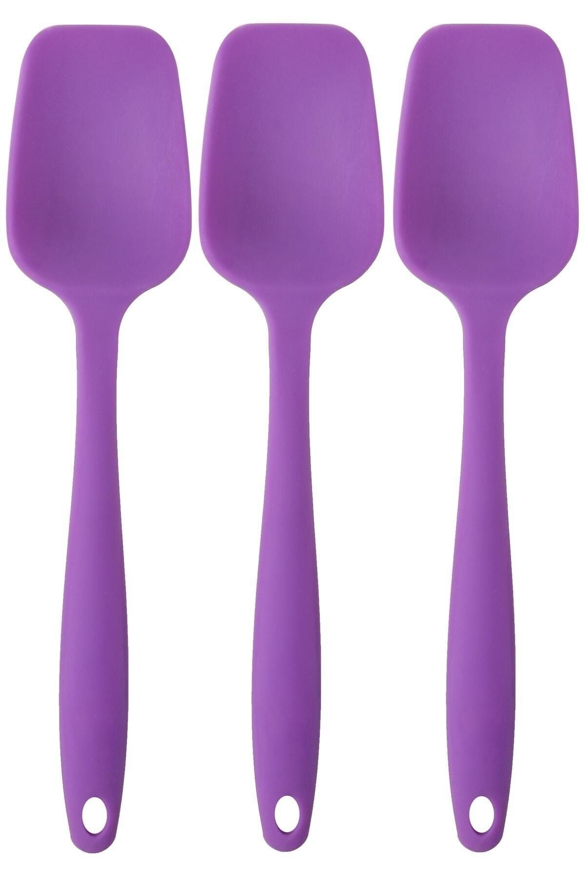 EREV Yanmaz Yapışmaz Silikon Mor Düz Spatula Seti 3 Adet