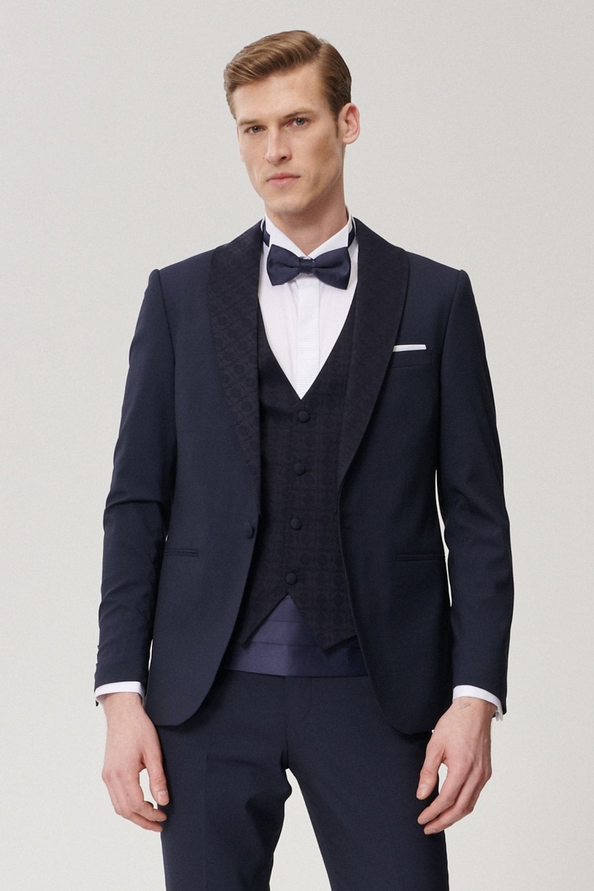 ALTINYILDIZ CLASSICS Erkek Lacivert Ekstra Slim Fit Yelekli Smokin Damatlık
