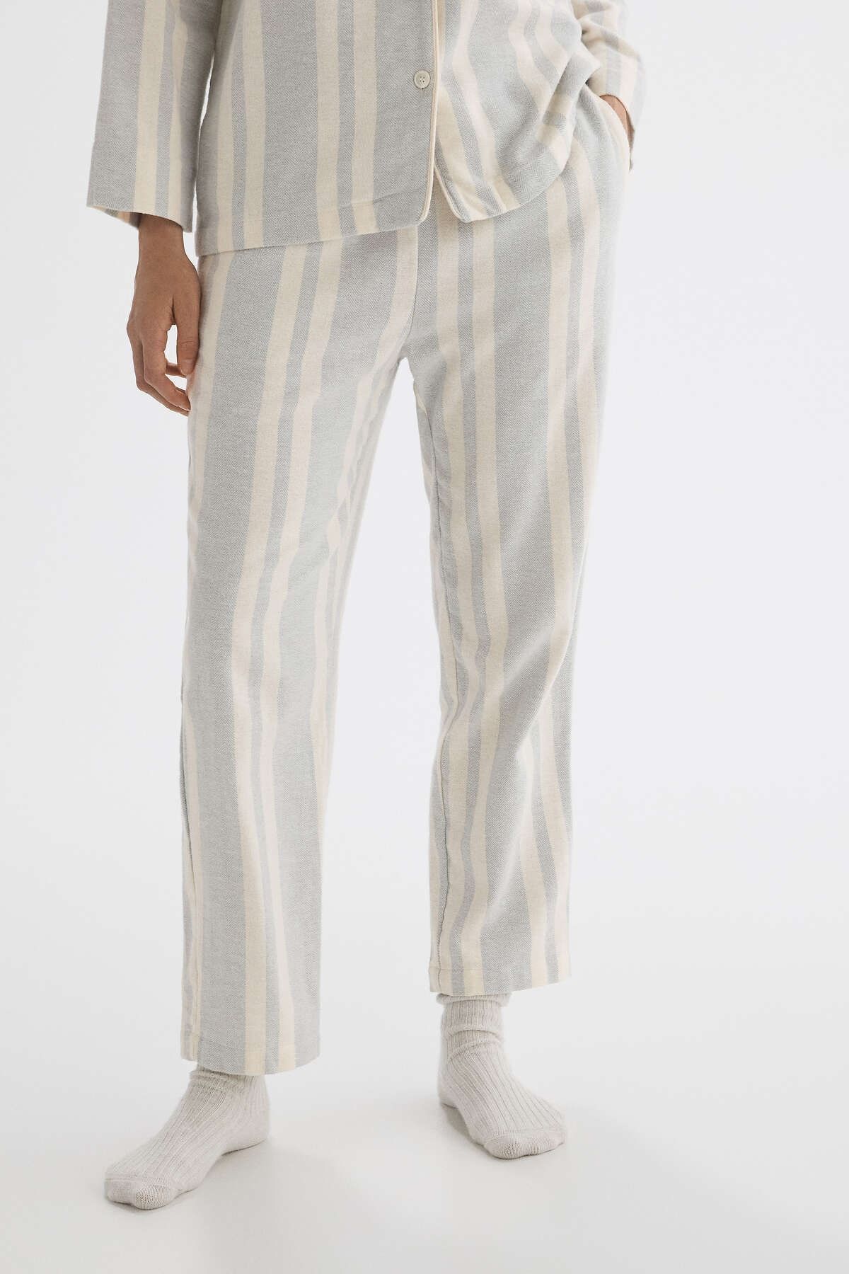 Oysho Extra warm %100 pamuklu çizgili uzun pantolon