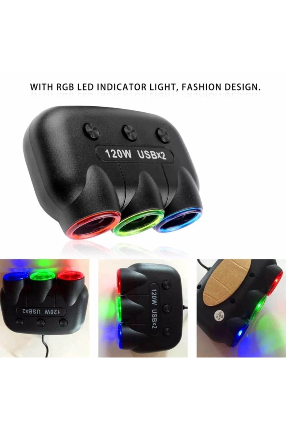 Yalova Oto Aksesuar Led Işıklı 3 Çıkışlı 12 /24volt Oto Çakmaklık Çoğaltıcı 2 Usb Çıkışlı