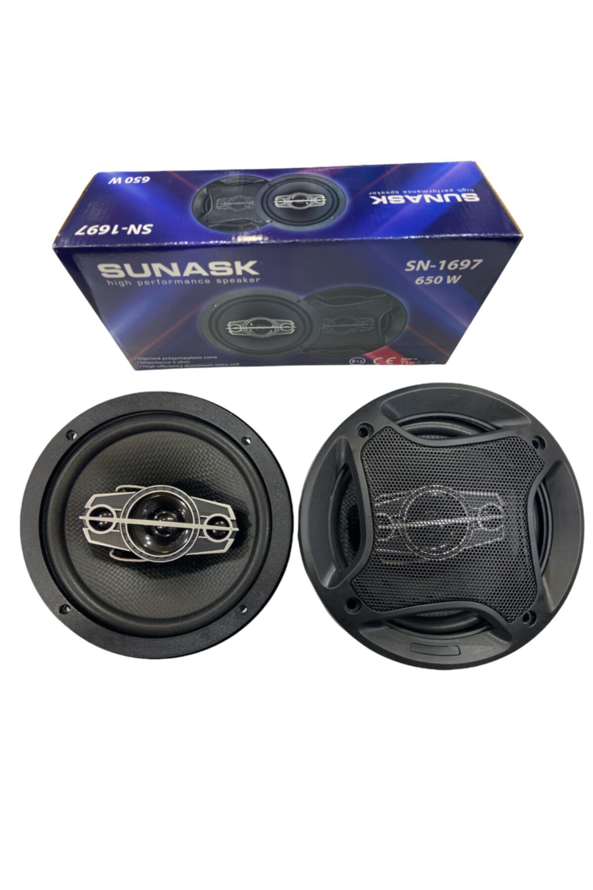 SUNASK Sn-1697 650 Watt 16cm Oto Hoparlör 2 Adet Kapaklıdır 1sınıf Kalite Türk Malı