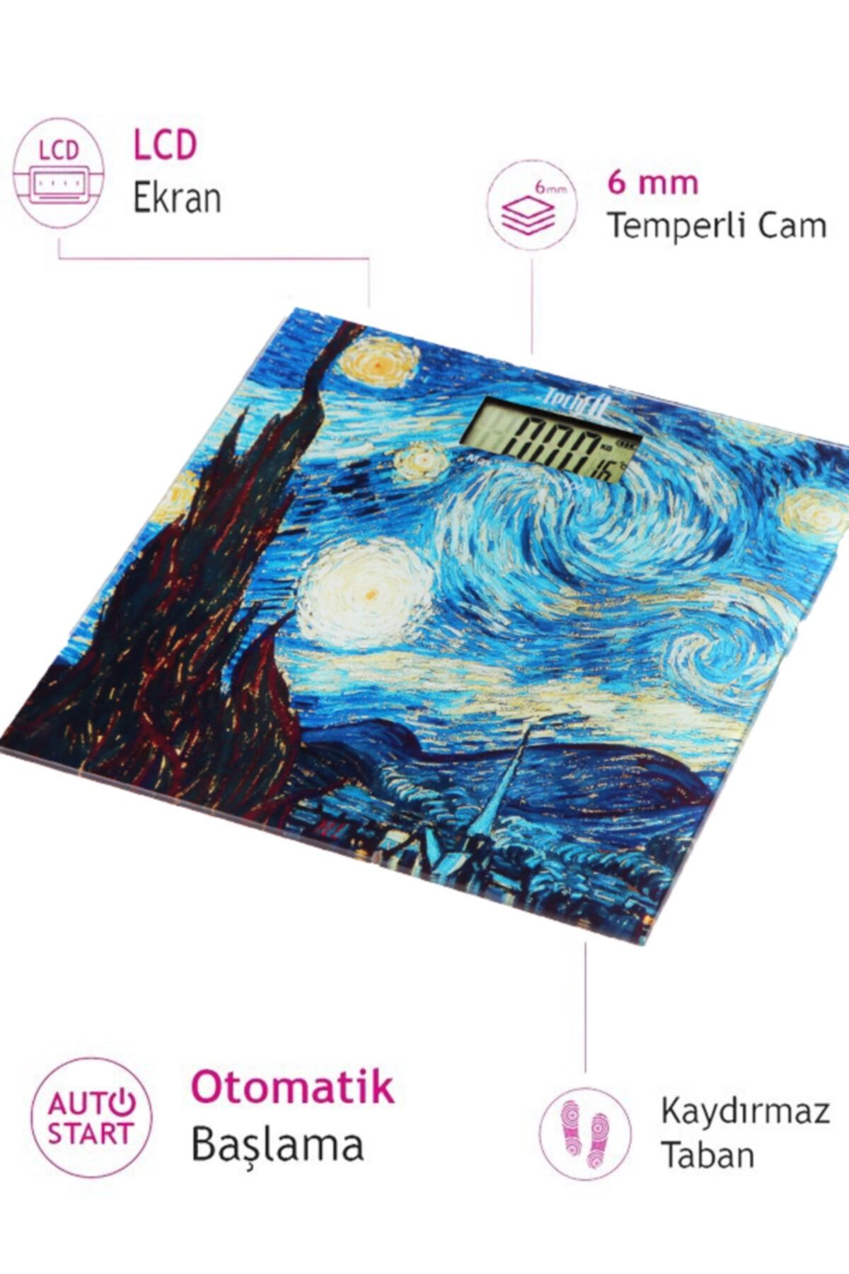 Karadeniz Şömine Digital Starry Night Desen Cam Hassas Baskül Tartı-180 Kg