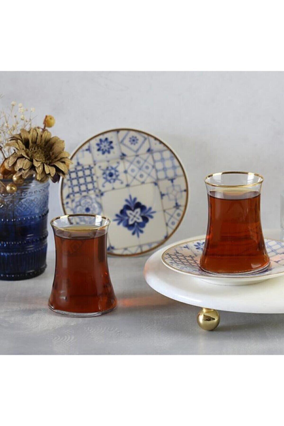 Glamour Viyalente Çay Bardağı Çay Tabağı 12 Parça Lüx Çay Bardağı
