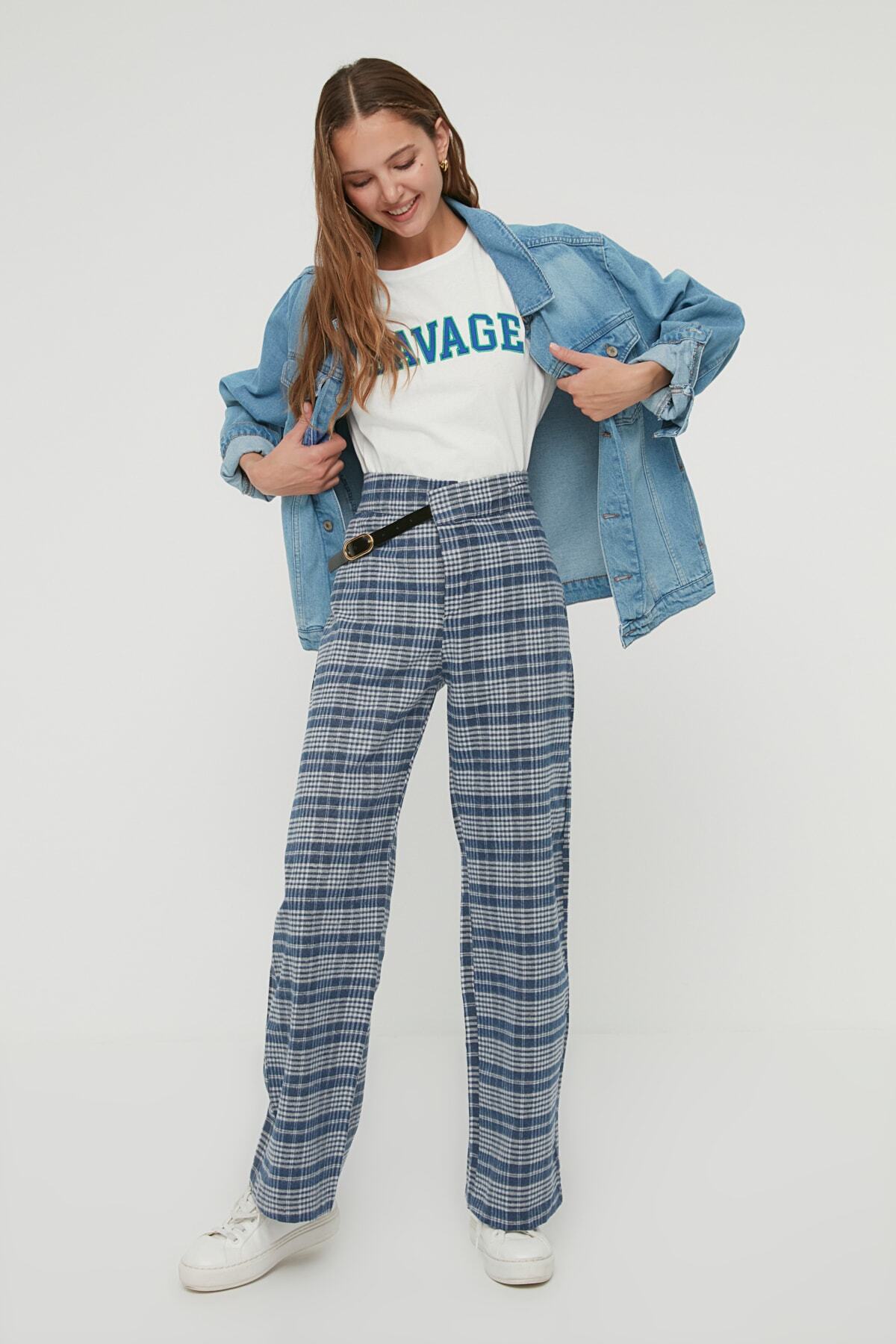 TRENDYOLMİLLA Mavi Kemerli Pantolon TWOAW22PL0707