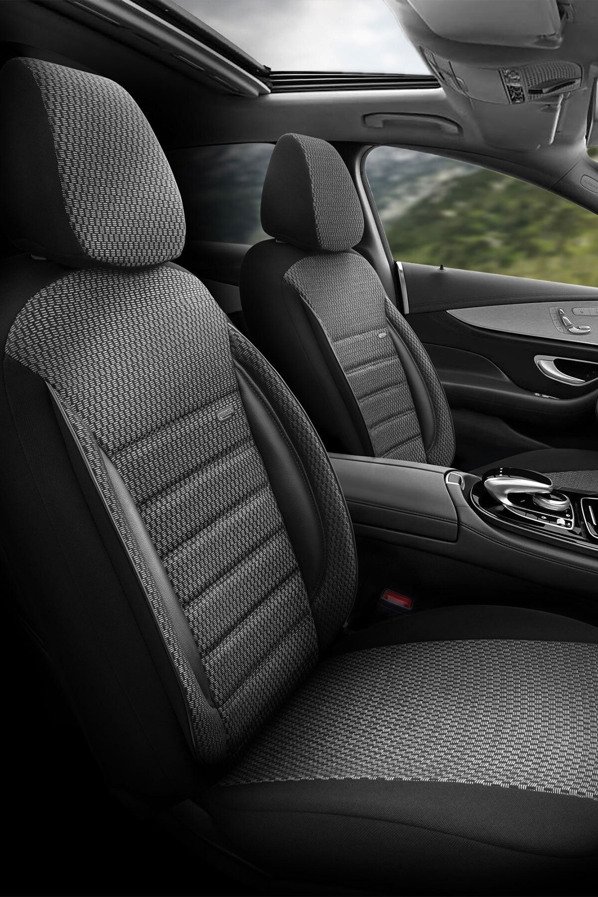 Otom Sport Airbag Dikişli Ortopedik Özel Dokulu Oto Koltuk Kılıfı Füme Siyah