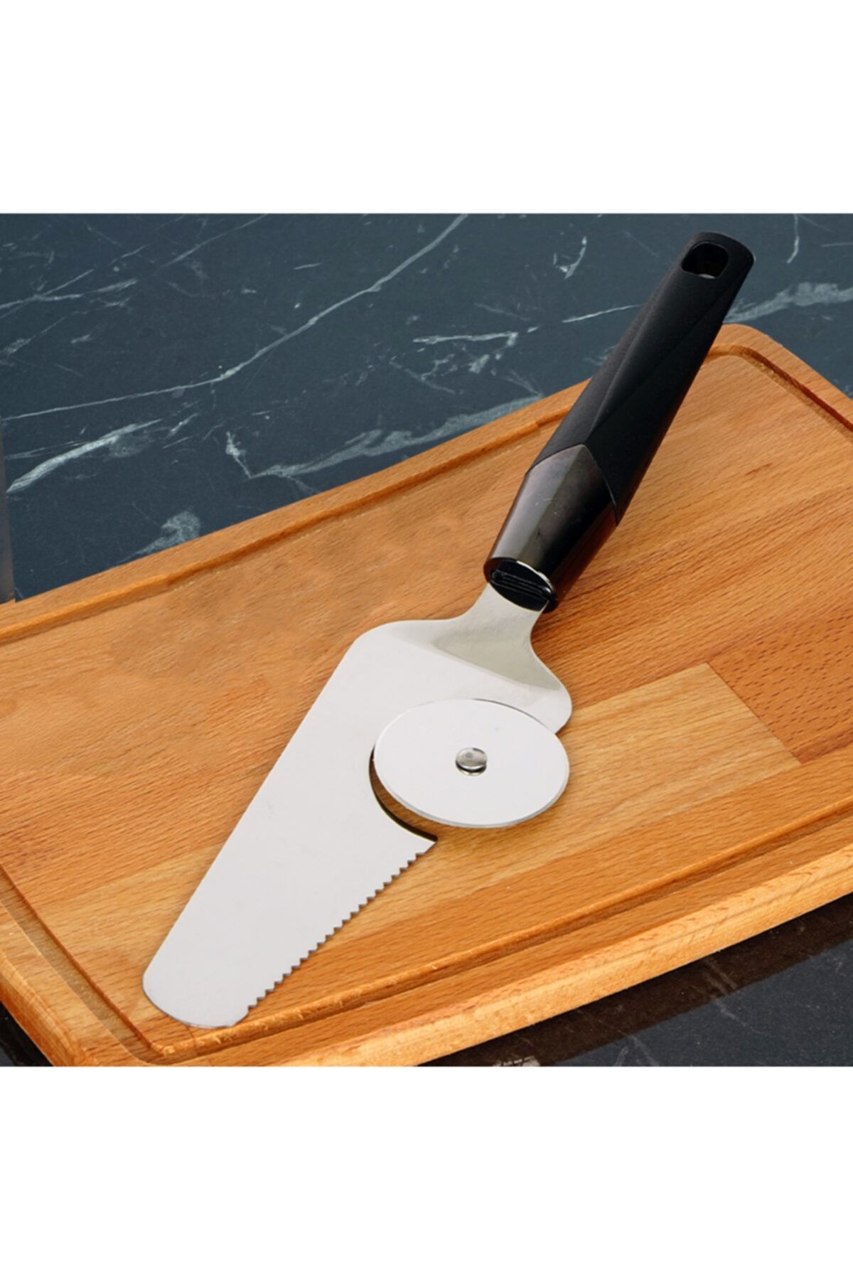 bimbambom Black Siyah Saplı Pizza Ruletli Spatula, Pizza Pasta Servis Spatulası L30439