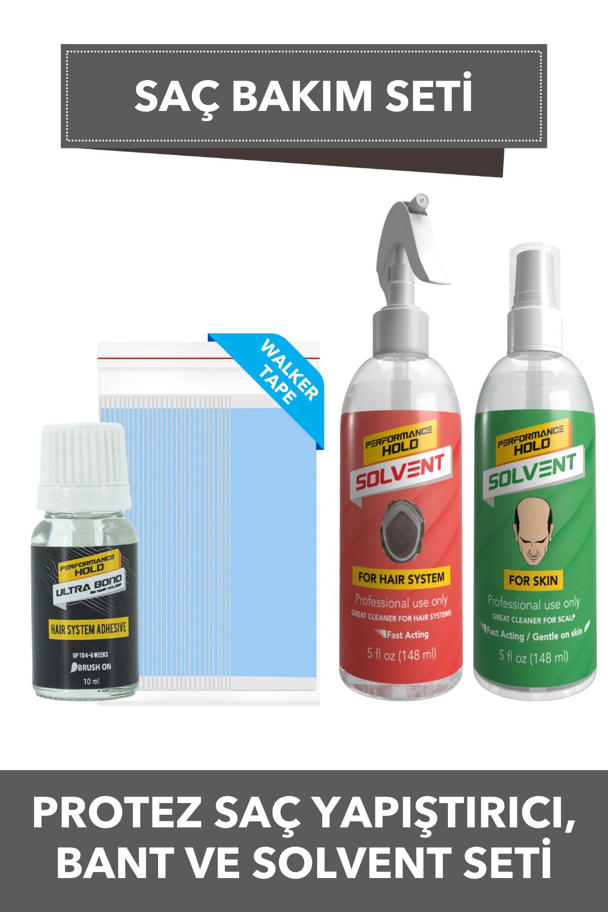 Performance Hold Ultra Bond 10ml & Cilt Ve Protez Saç Solventi & Walker Tape Mavi Bant 36 Adet Düz