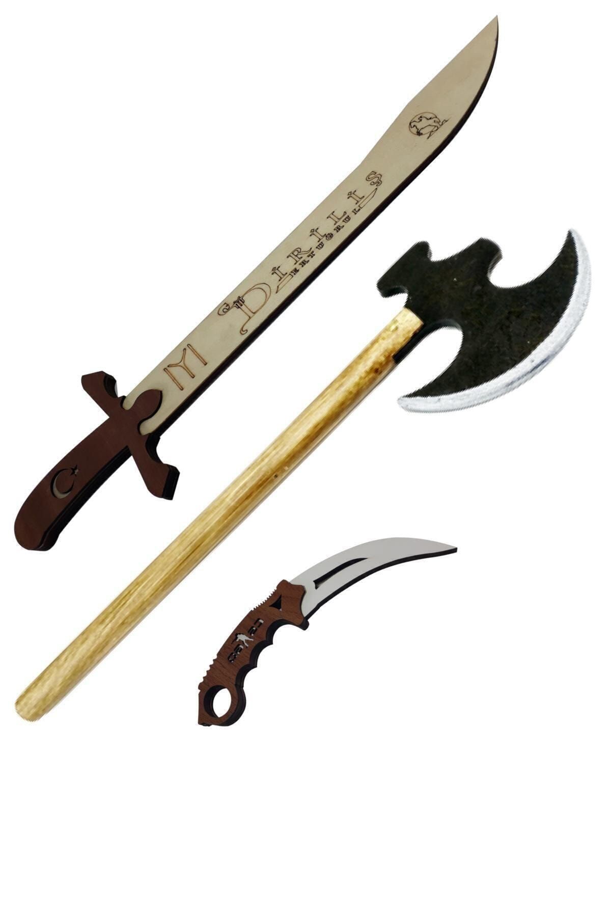 NORTHSTARSTORE Ahşap Kılıç + Balta + Karambit Seti