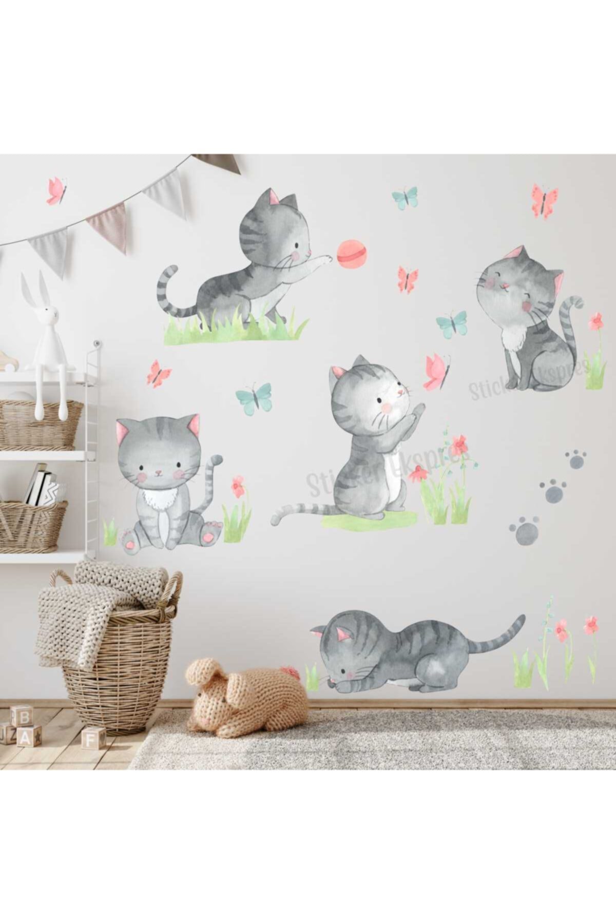 Sticker Ekspres Oyuncu Kediler Çocuk Odası Duvar Sticker Seti