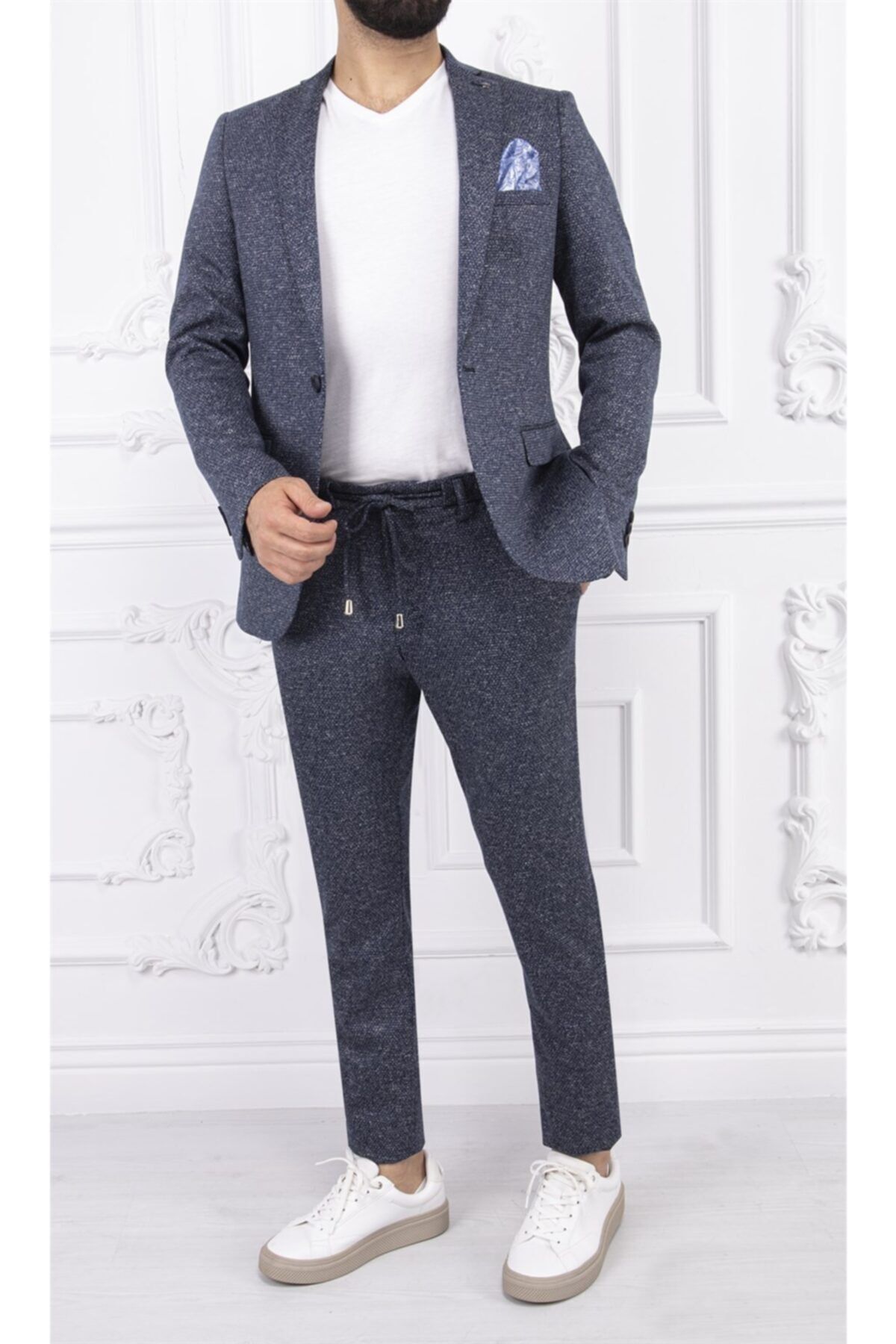 PACO ROMANO Erkek Slim Fit Mono Yaka Yarım Astar Açık Lacivert Takım Elbise