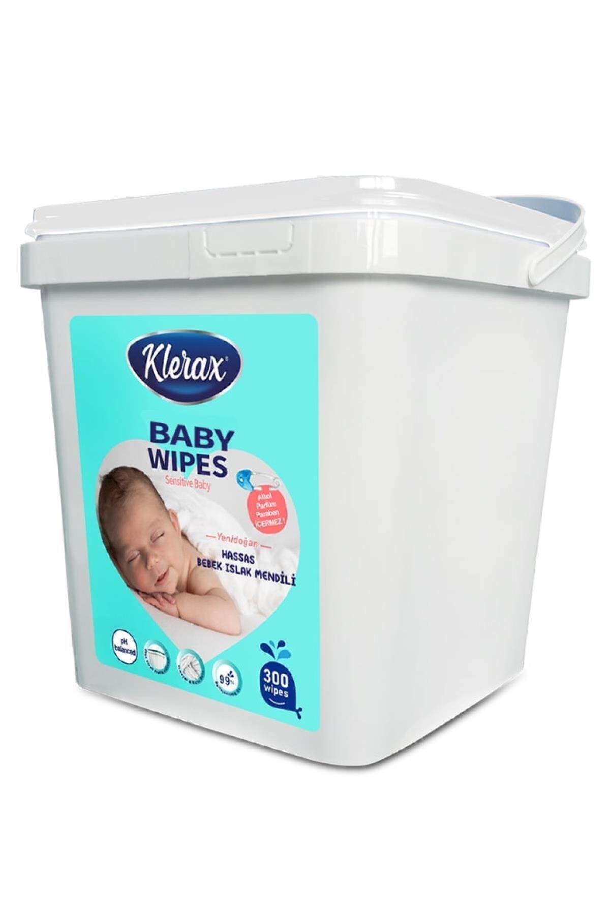 Klerax Baby Wipes Yenidoğan Hassas Bebek Islak Mendil Kova 300'lü