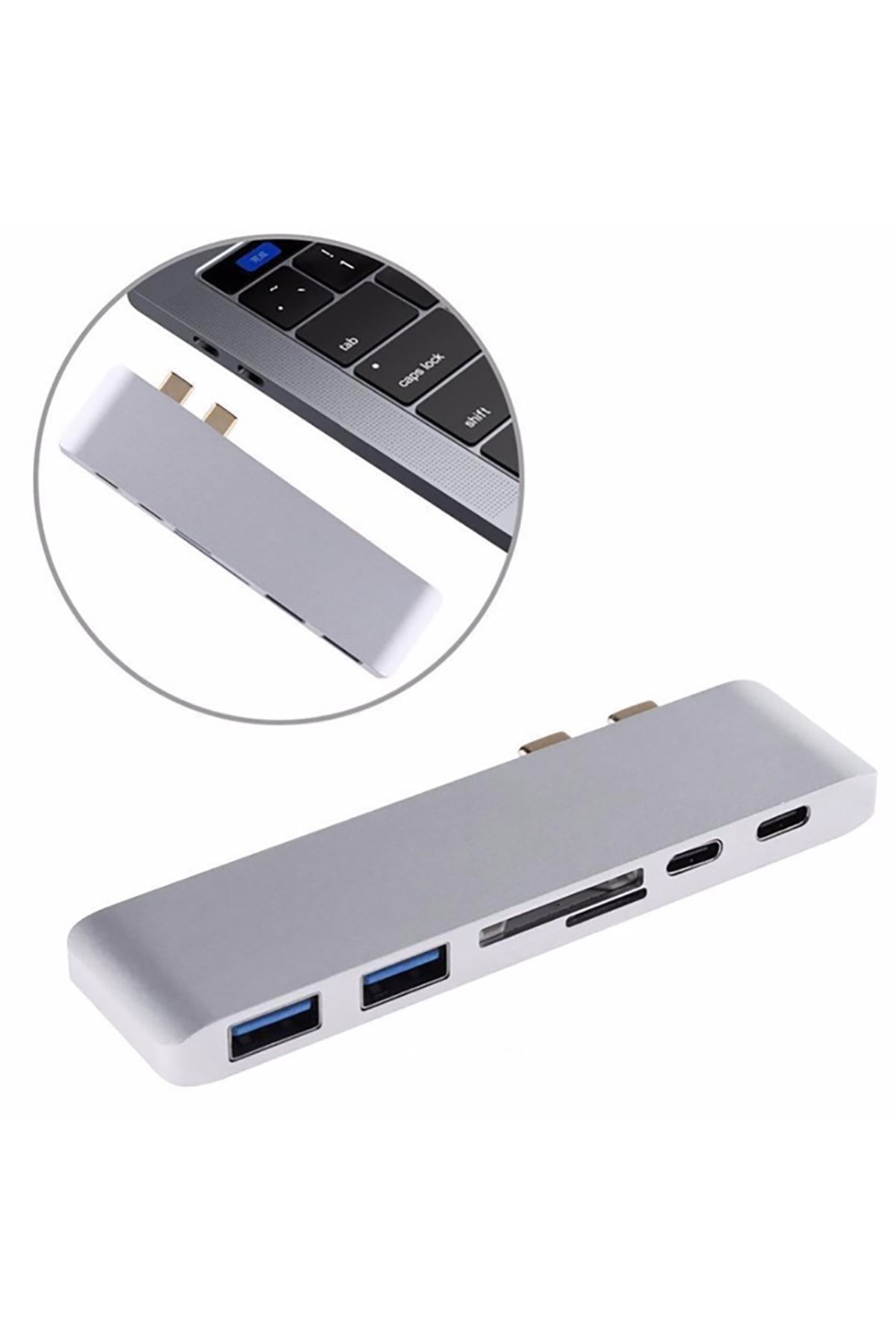 Streak Çift Type-c Usb 3.0 Çoklayıcı Kart Okuyucu Çevirici Macbook Bw3185 - Uzay Grisi