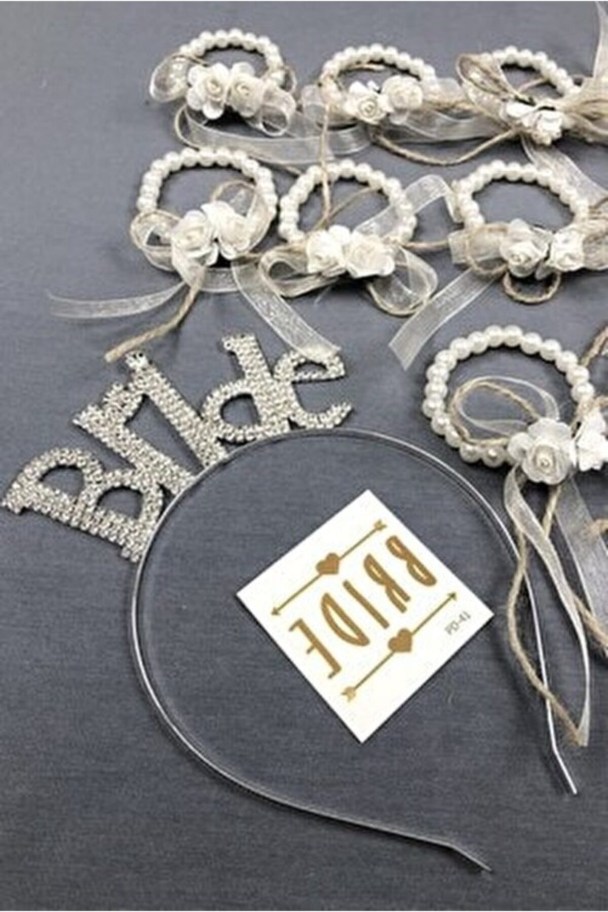 BÜYÜTEÇ KINA Bride Taç Ve Hasır Çiçekli Nedime Bileklik Seti