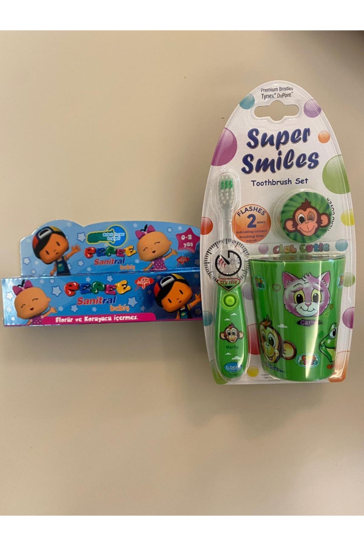 Pepee Sanitral Bbrite Işıklı Bardaklı Yeşil Set+ 0-2 Yaş Bebiş Diş Macunu