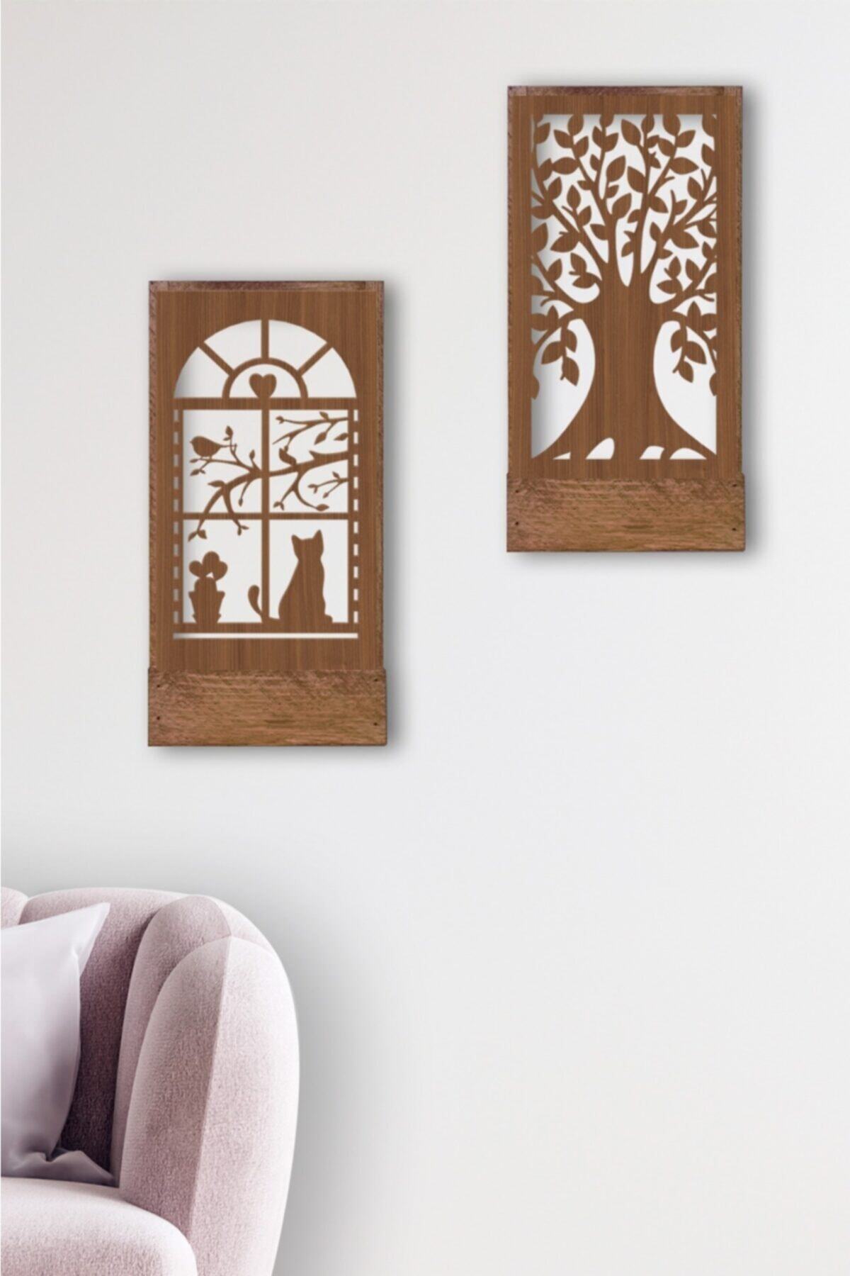 GiftStore Gfsdkr27 Kedi Kuş Peri Ledli Işıklı Dekoratif Duvar Süsü 2'li