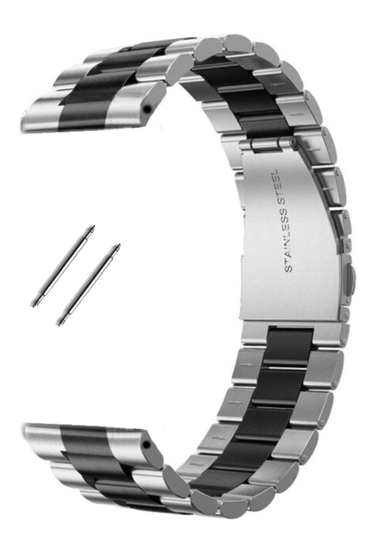 Fossil Saat Uyumlu 22mm Gümüş Ortası Siyah Renk Paslanmaz Çelik Metal Saat Kordonu