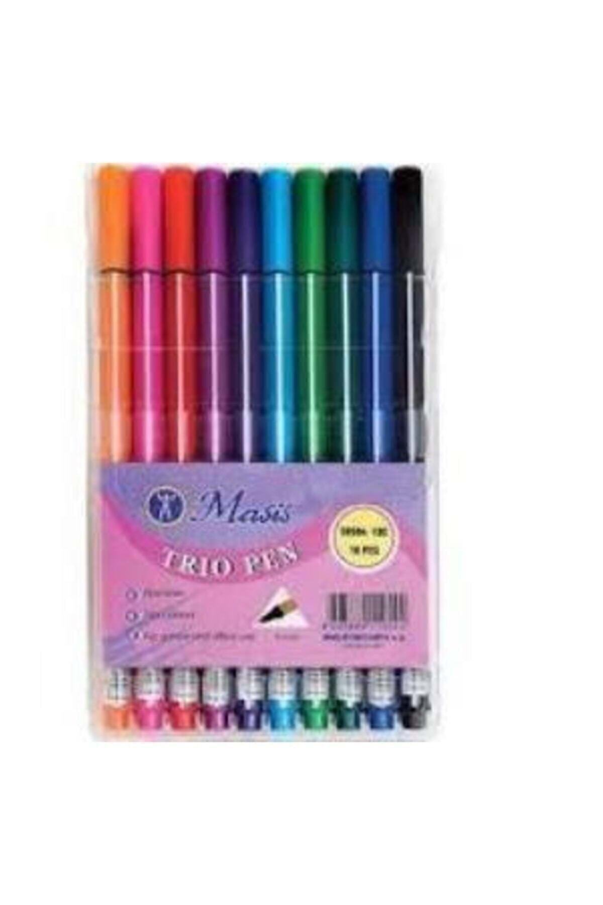 Masis 10 Renk Pvc Paket Trio Pen Keçeli Kalem 56504-1