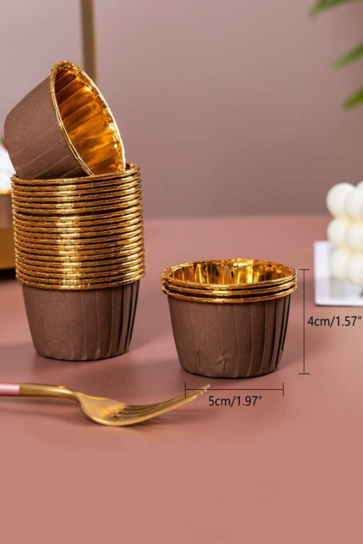 Trend Hediye Sepeti Kahverengi Gold Muffin Kek Kapsülü Cupcake Kalıbı 25'li