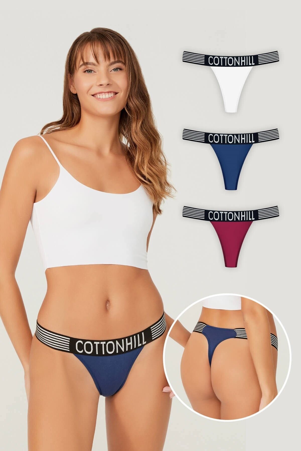 Cottonhill Basic Spor Pamuklu Kadın Tanga 3'lü Paket Külot