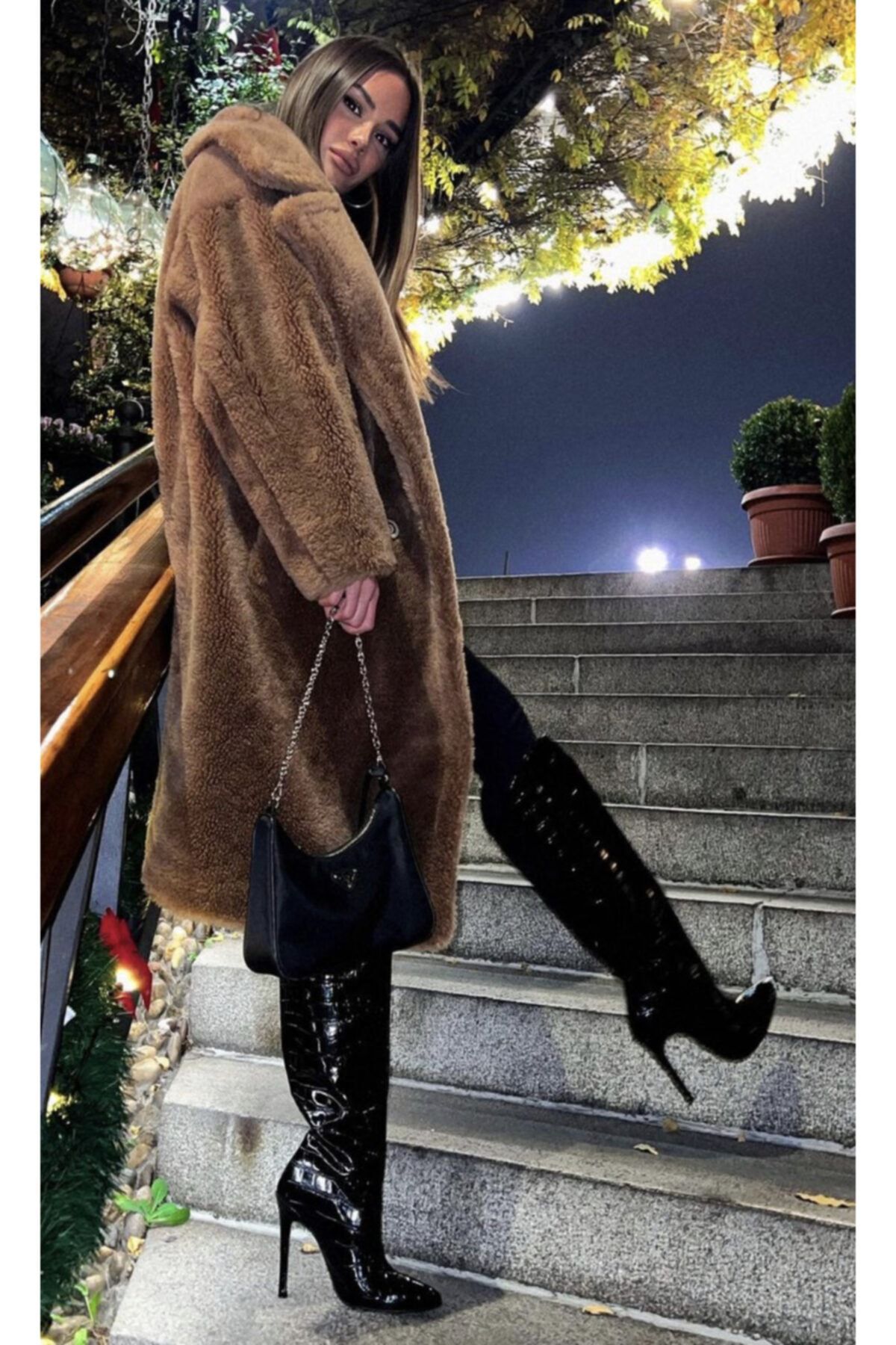 Shoego Vanity Siyah Kroko Baskı Detay Topuklu Kadın Çizme