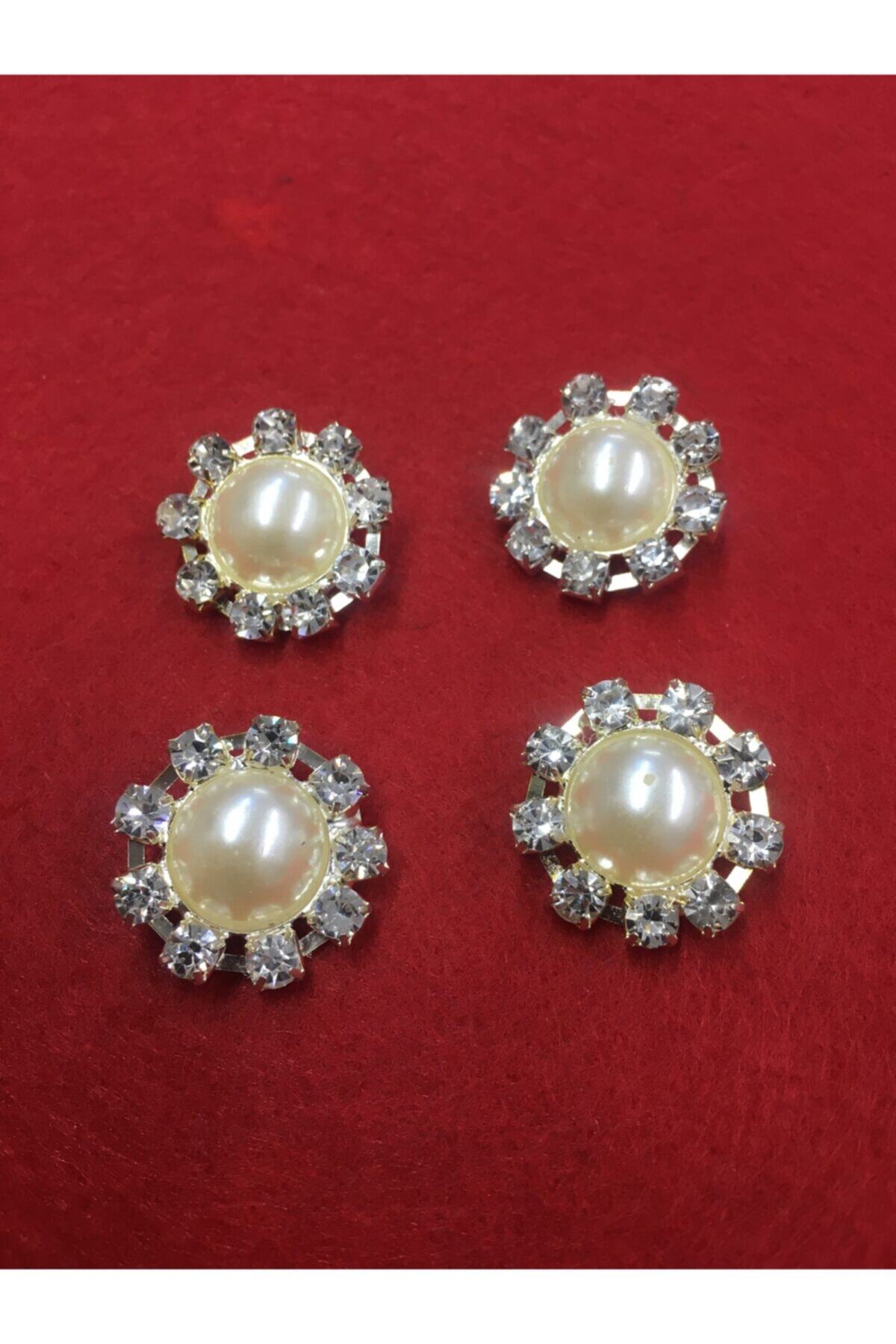 karantuhafiye Taşlı Krem Incili Düğme 4 Lü Set