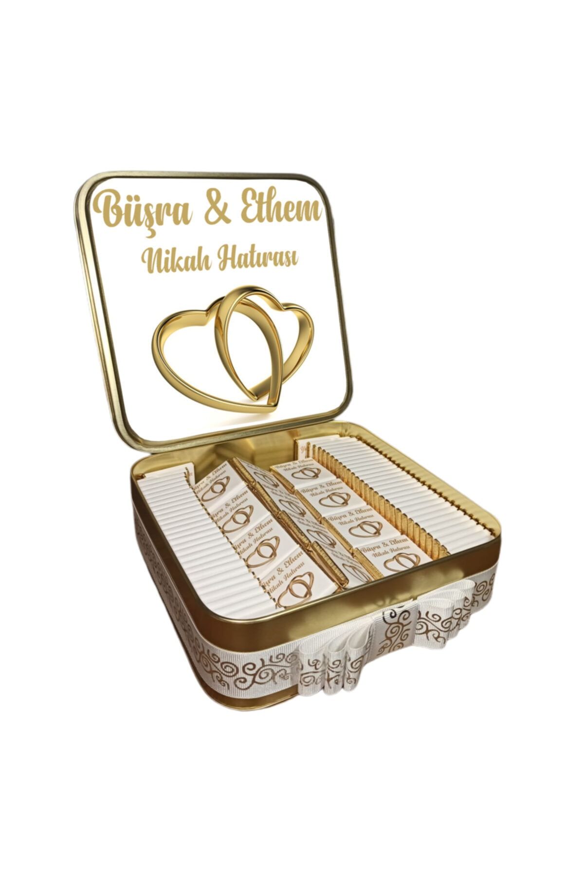 Diva Çikolata Söz Nişan Nikah Çikolatası (100 Adet Madlen Çikolata) Altın Metal Kutu
