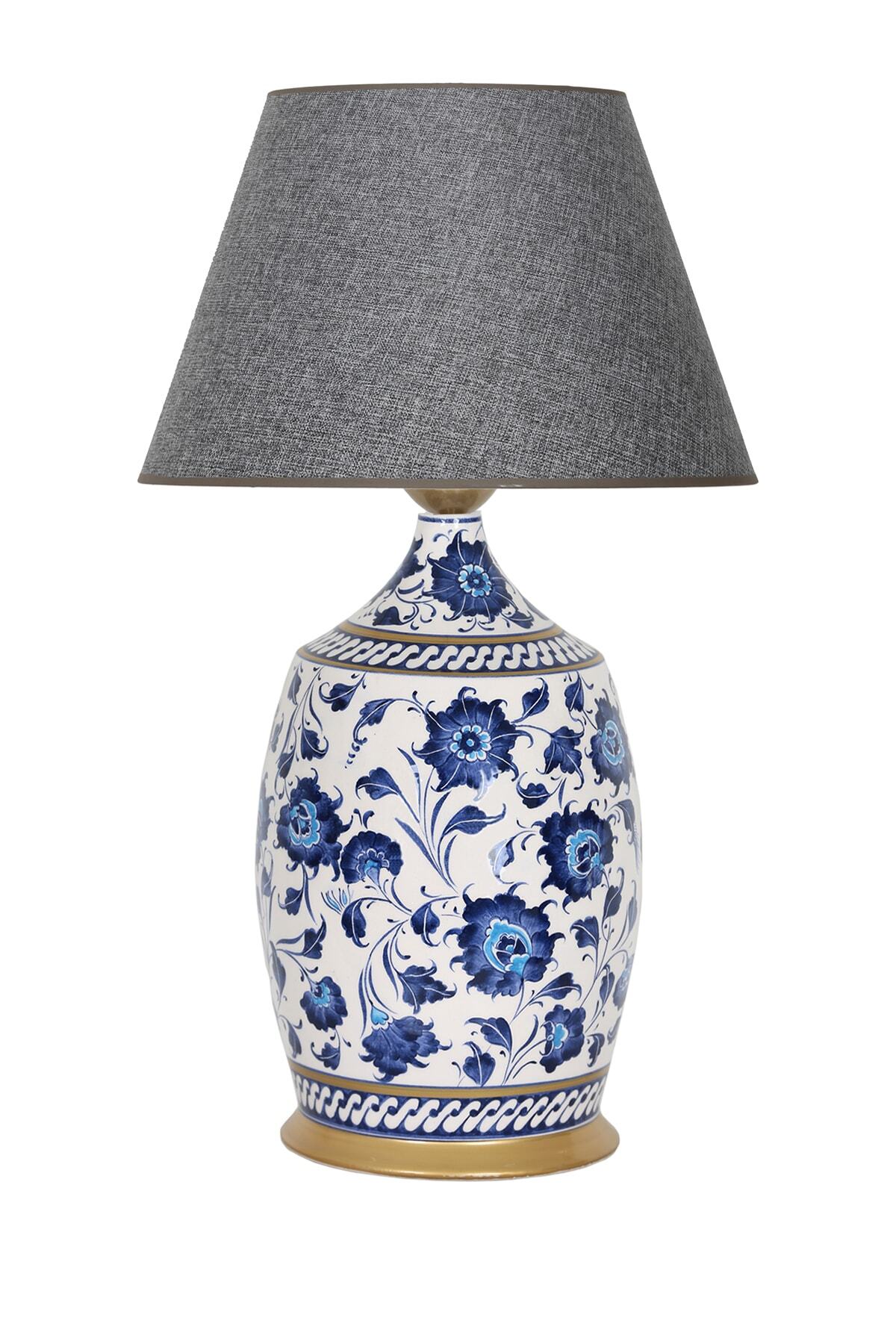 Vinner Blue Blanc Series Kthy01 Handmade Özel Tasarım Seramik Abajur - Hasır Gri