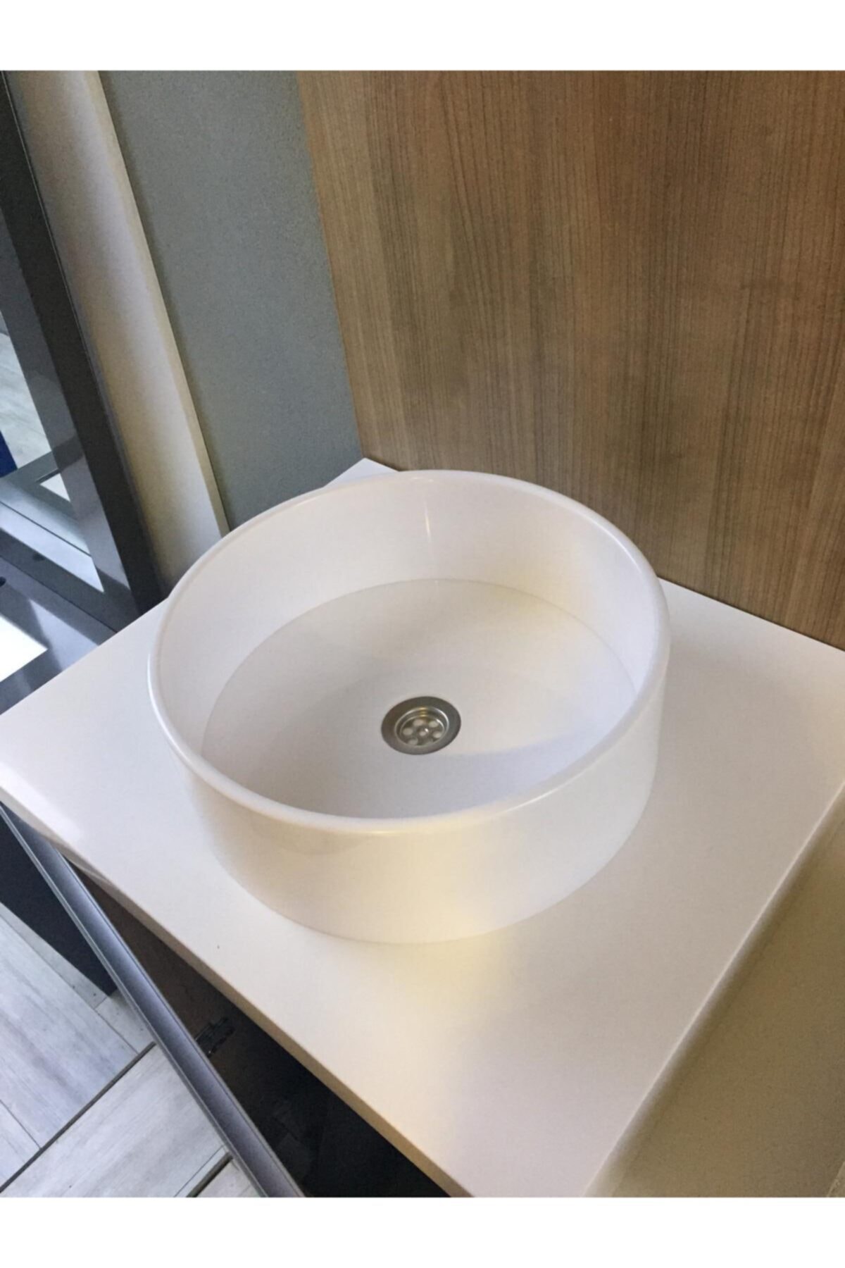 PROJEART 38 cm Akrilik Tezgah Üstü Yuvarlak Beyaz Çanak Lavabo