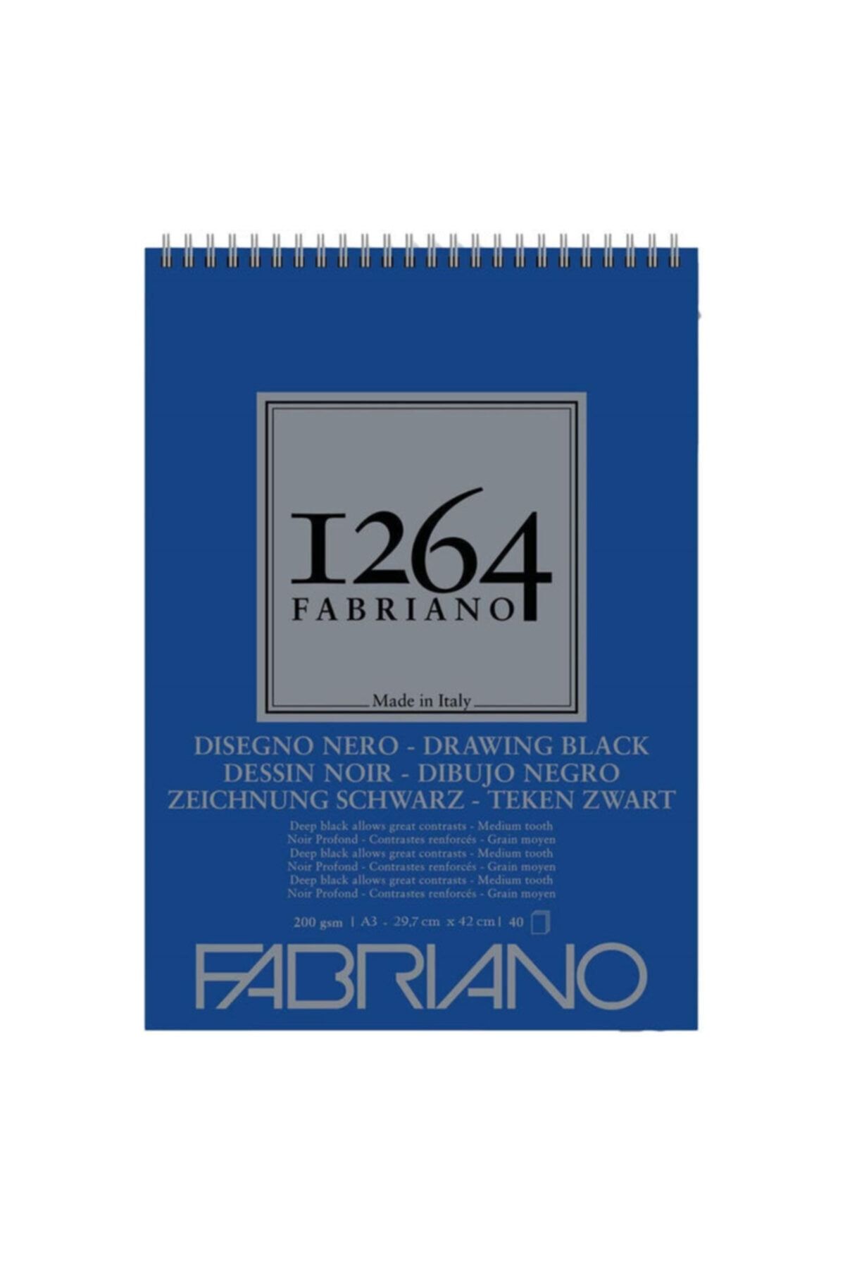 Fabriano 1264 Drawing Black Üstten Spiralli Eskiz Çizim Defteri Siyah Yapraklı 200 Gr. A3 40 Yp.