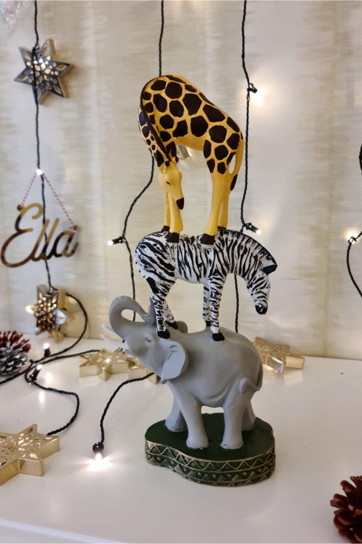 Ella's Design Studio Safari Hayvanları Renkli Dekoratif Biblo, Safari Hayvanları Heykeli, Afrika Dekor