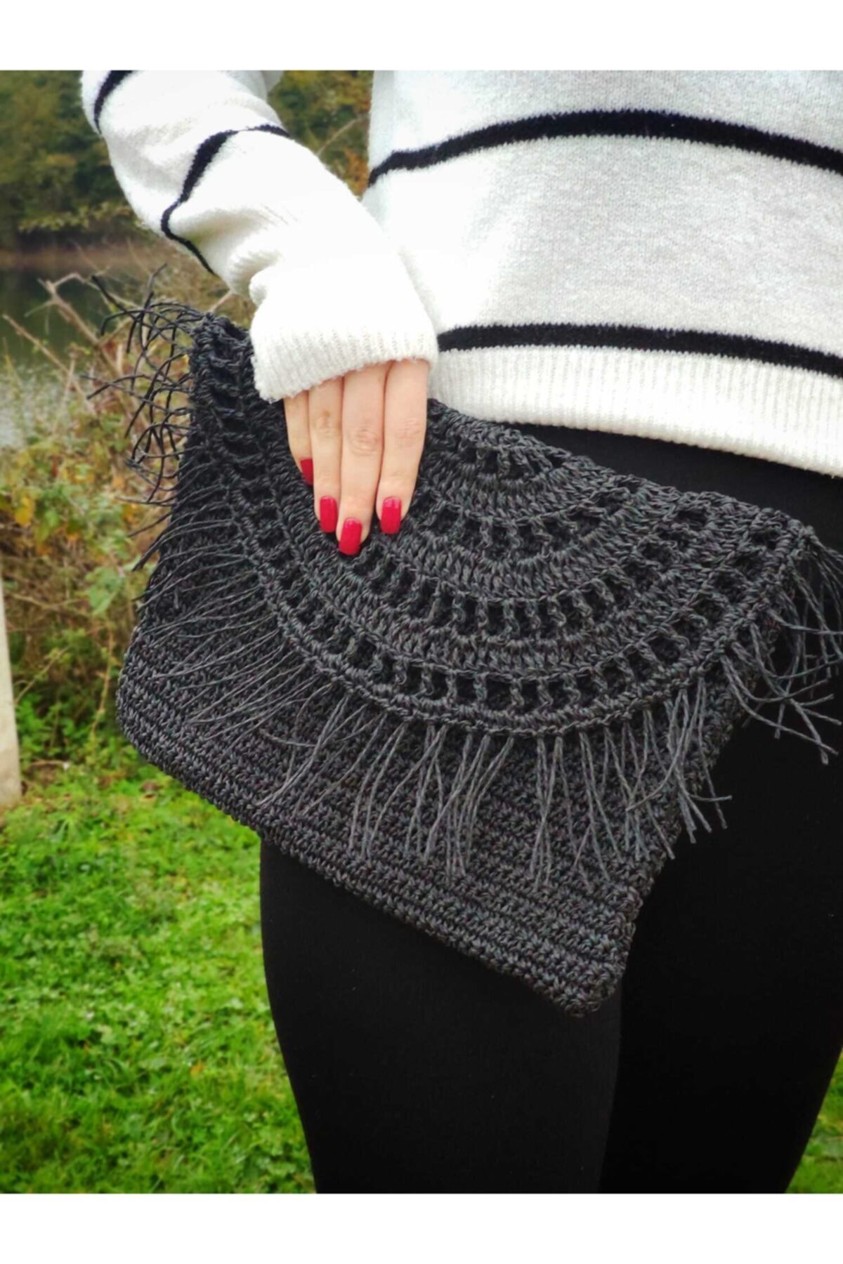 Evishe El Örgüsü Siyah Clutch Çanta