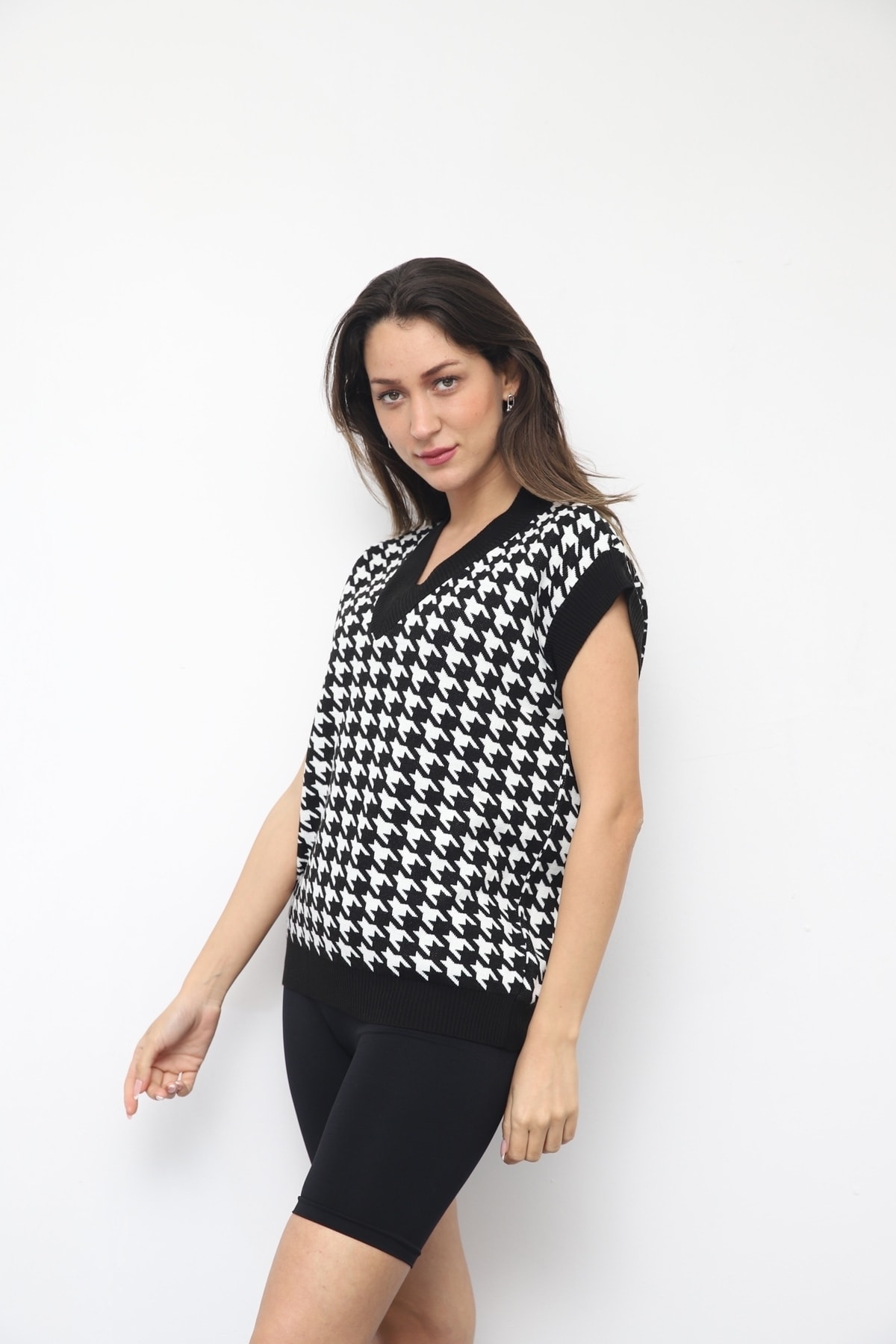 PERSESSTYLE Kaz Ayağı Desenli Süveter Siyah