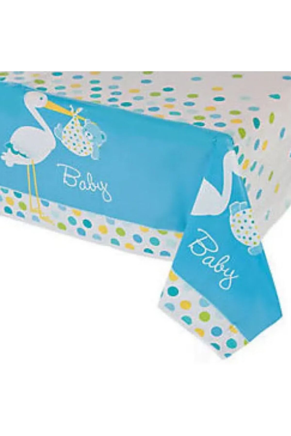 Samur Baby Shower Masa Örtüsü Baby Boy Stork Leylekli Mavi Masa Örtüsü 137x274 Cm