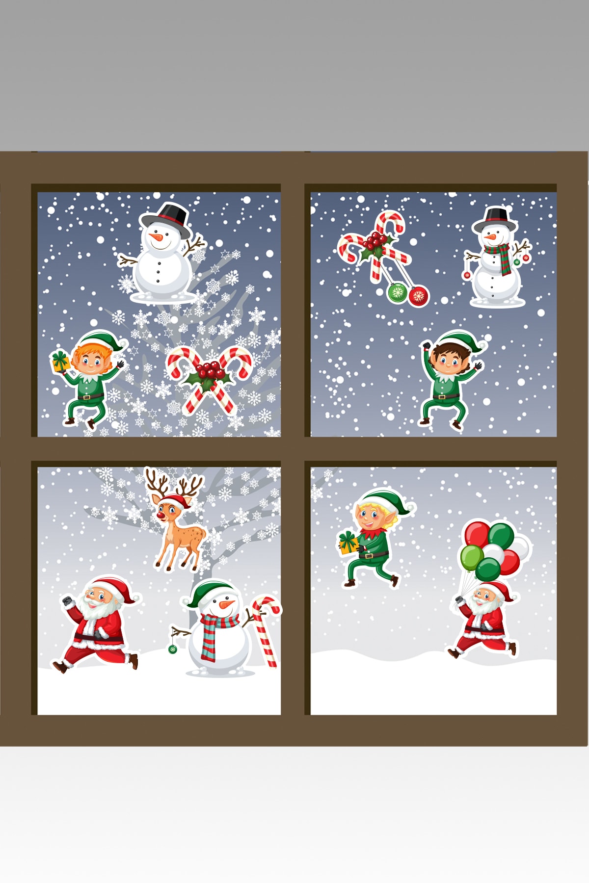 AMORİS Yılbaşı Yeniyıl Balonlu Noel Baba Kardan Adam Christmass Cam Duvar Sticker